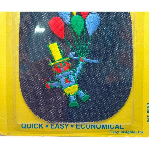 Vintage 80s Joy Insignia Iron On Denim Patch Robot Clown with Balloons - Picture 4 of 6